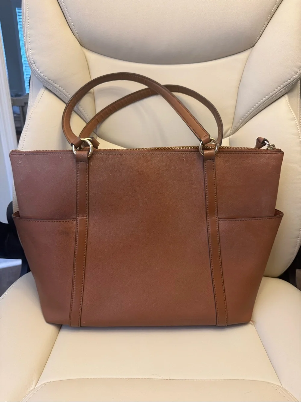 Michael Kors Cognac Leather Tote with Side Pockets